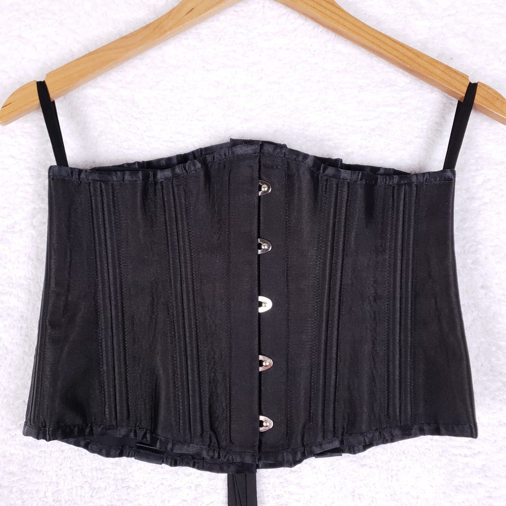 Shaperx Black Steel Boned Waist Trainer Corset Lace Up Busk Front XL Straps